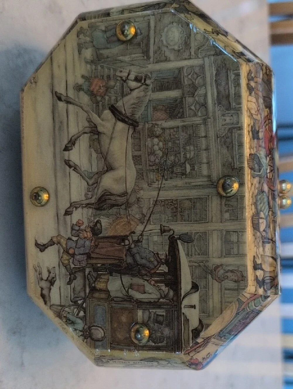 Vintage Anton Pieck Wood & Decoupage  Jewelry Box Handbag